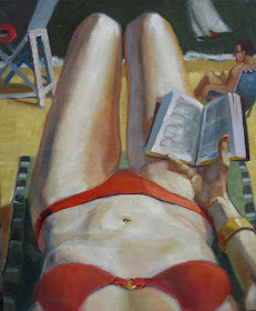 woman at beach in bikini oil painting Marie Fox