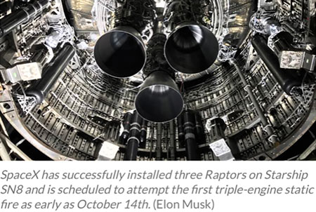 Starship SN8 with three Raptor engines installed (Source: Elon Musk)