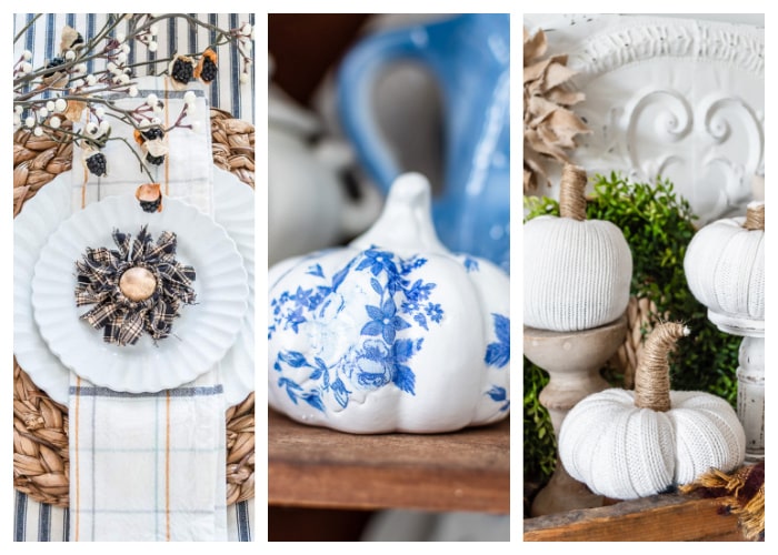 blue and white fall decor