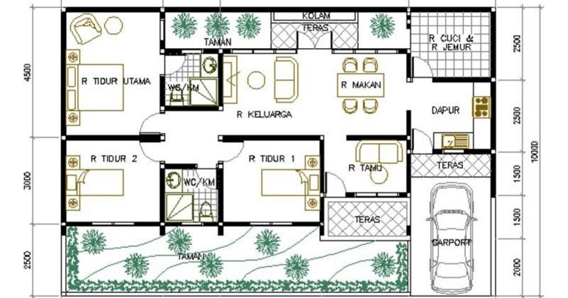 Desain rumah ukuran tanah 15 x 30 Denah rumah 3 kamar 
