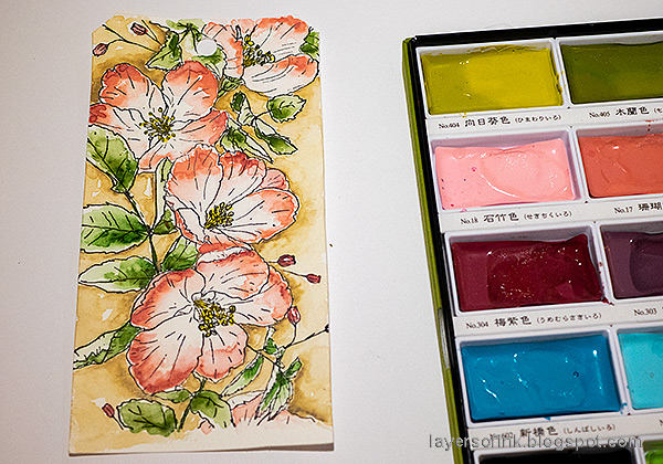 Layers of ink - Wild Rose Watercolor Tag Tutorial by Anna-Karin Evaldsson. Paint the background.