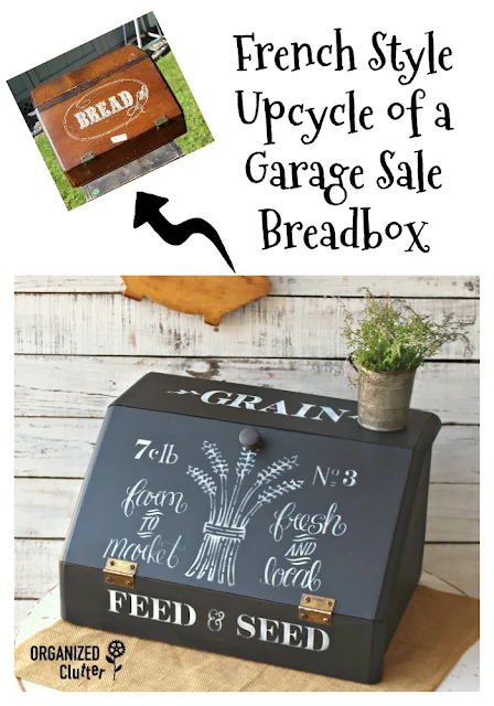 French Upcycle of a Garage Sale Breadbox  #dixiebellepaint #stencil #upcycle #garagesalefinds #breadbox #frenchstyle #frenchcountry