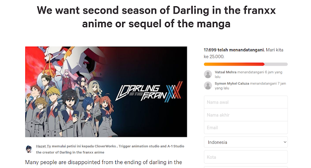 petisi Darling in the Franxx season 2