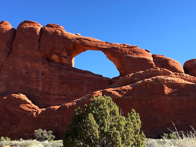 Skyline Arch in Arches National Park from the trail.