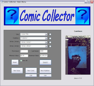 Comic Collector main menu