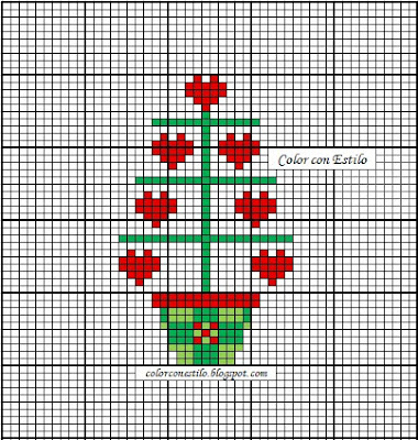 Diseño de árbol navideño en punto de cruz