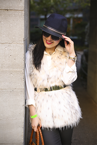 Zara wool hat with Zara faux fur vest