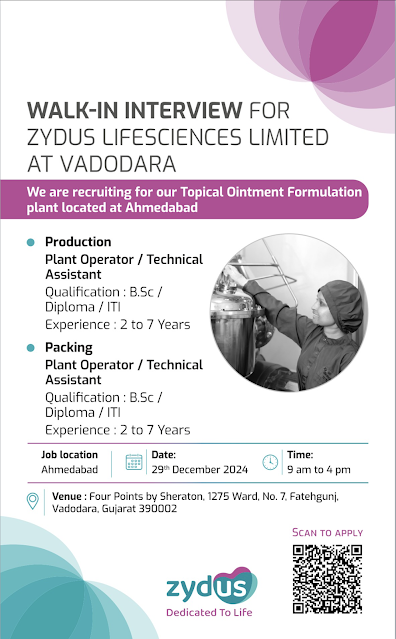 Zydus Walk In Interview For Production and Packing