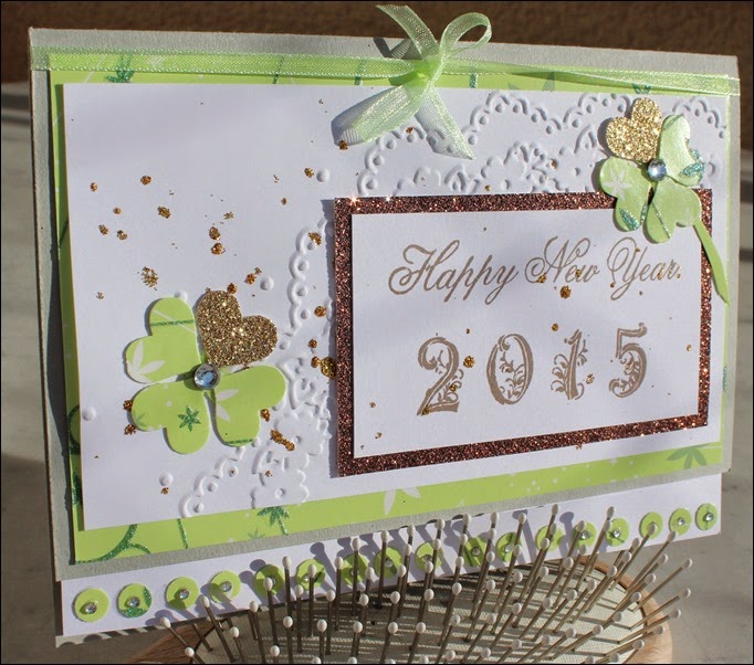 Stampin Up Neujahr Grußkarte Kleeblatt Gold 2015 01