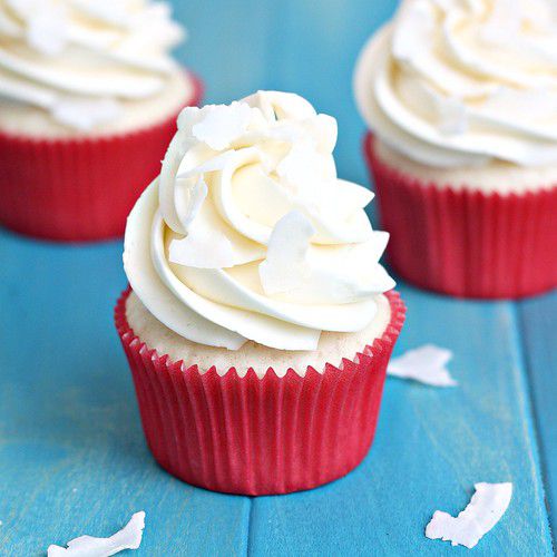 White Coconut Cupcakes with Coconut Swiss Meringue Buttercream