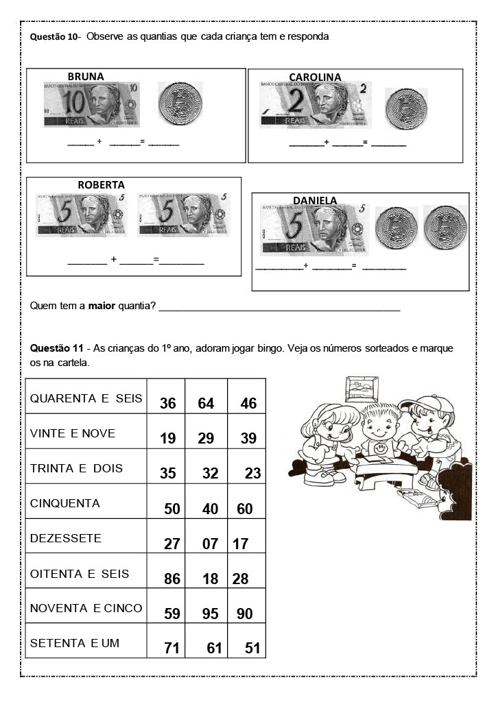 º ANO AVALIAÇÃO BIMESTRAL MATEMÁTICA CONHECIMENTOS GERAIS