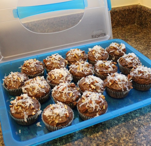 Food Lust People Love: Rich, chocolately muffins with pecans, coconut, hazelnut spread and chocolate chips, these Coconut Pecan Brownie Muffins as gorgeous as they are delicious.