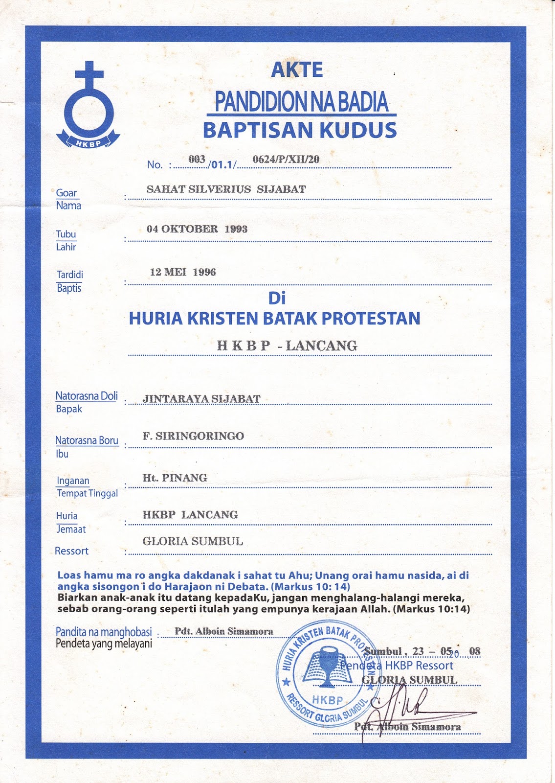 Surat Babtis (Tardidi) di Gereja HKBP