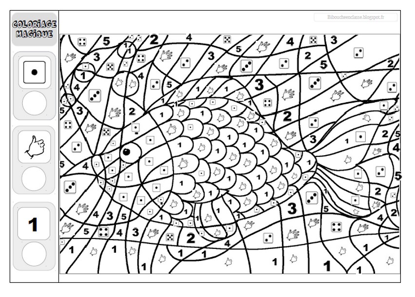 BIBOUCHE EN CLASSE  coloriage magique avec les nombres de 1 à 5