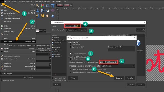 esportazione della gif da gimp