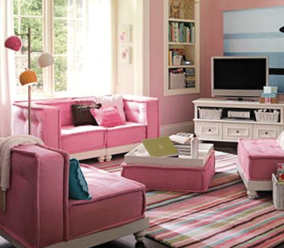 desain ruang tamu pink