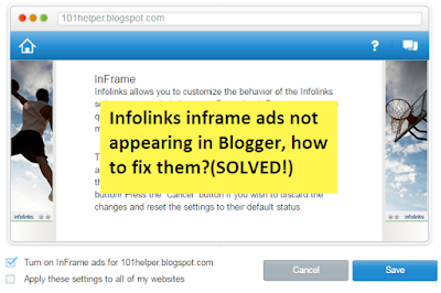 how to show inframe ads infolinks in blogger