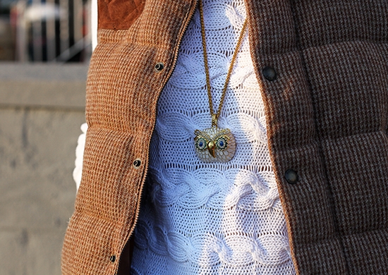 The Wind of Inspiration Outfit of the Day  Post - Tweed Vest, Leather Pants, Wedge Sneakers (Madewell Sweater, Rugby by Ralph Lauren Vest, Asos Leather Pants, Report Tao Wedge Sneakers, Ralph Lauren Bag, Black Diamond Beanie, Marc by Marc Jacobs Aviator Sunglasses, Kenneth Cole New York Watch, Forever21 Leaf Friendship Bracelet, New York Color 270 Sidewalkers Nail Polish)