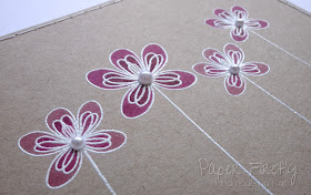 CAS card with white embossed and coloured flowers (Clearly Besotted stamp)