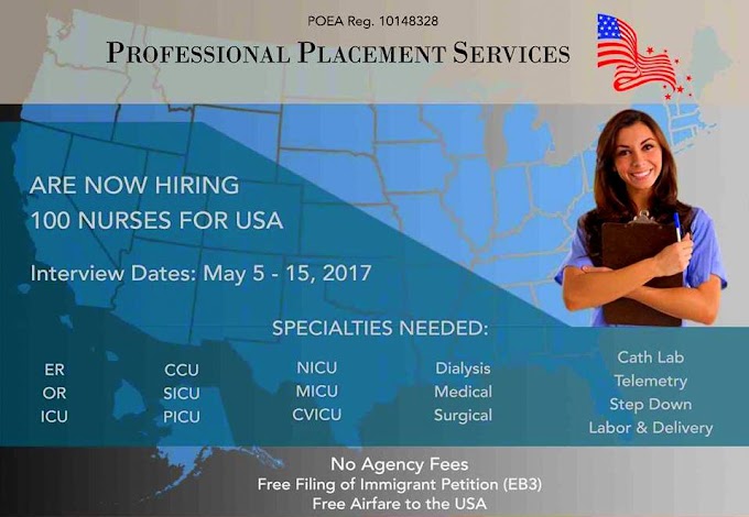 Professional Placement Services hiring 100 nurses for USA