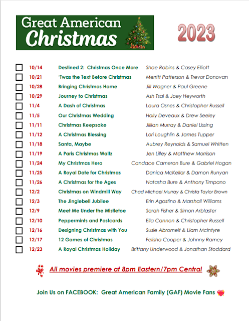 Great American Family 2023 Printable Christmas Movie Checklist