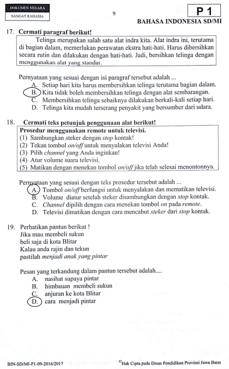 Latihan Soal dan Jawaban USBN Bahasa Indonesia SD 2019 