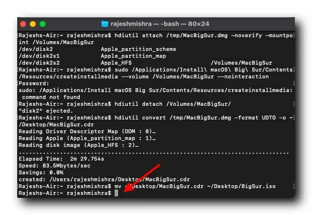 كيفية إنشاء ملف macOS Big Sur ISO باستخدام Terminal