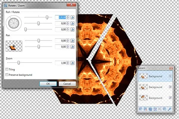 Rotate the duplicate layer by 120 degrees using the Rotate Tool.