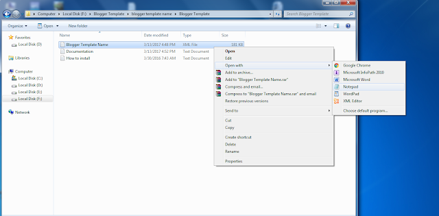 Membuka File Template Blog di Notepad