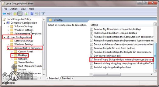 jendela Local Group Policy Editor Cara Menonaktifkan Aero Shake di Windows 7 - Cara Mempercepat Kinerja Sistem Operasi Windows 7