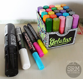 SRM Stickers Blog - Kraft Box + Chalk Markers = Fun Art Supply Holder by Shery - #kraftboxes #chalkmarkers #chalkboard #storage #EASYchalkboardmarker #altered #DIY
