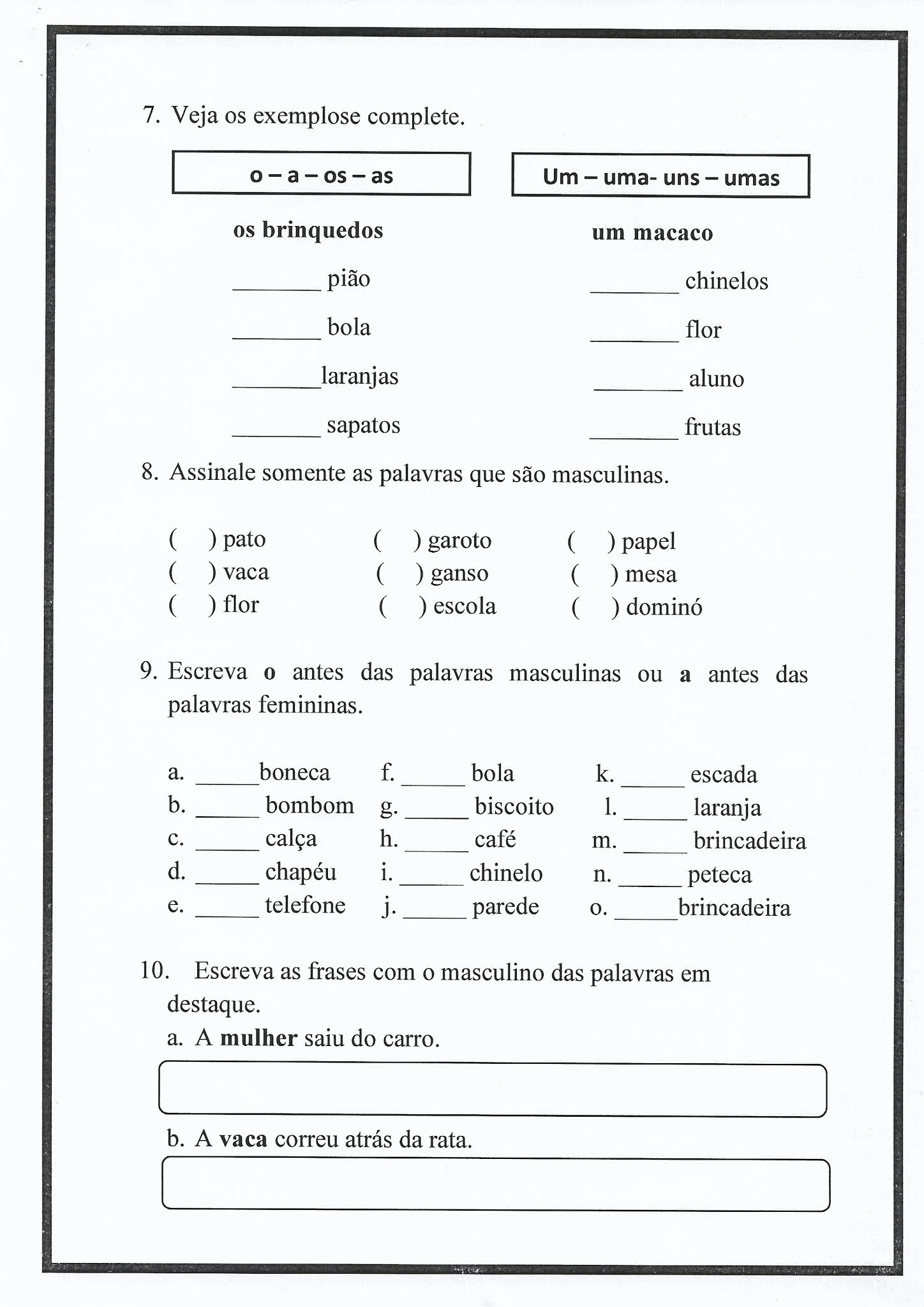 Atividade de Português: fabula, número do substantivo, singular e plural; gênero do substantivo, sinônimo e antônimo e ortografia