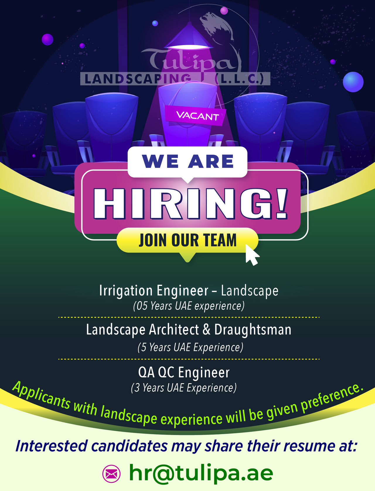We are Hiring Engineers | Tulipa Landscaping L.L.C | Dubai