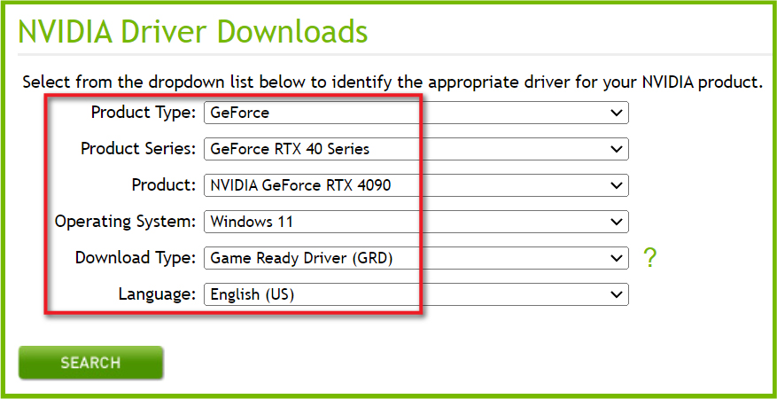 The second step is to specify that you want to get the latest drivers for your 4090 GPU.