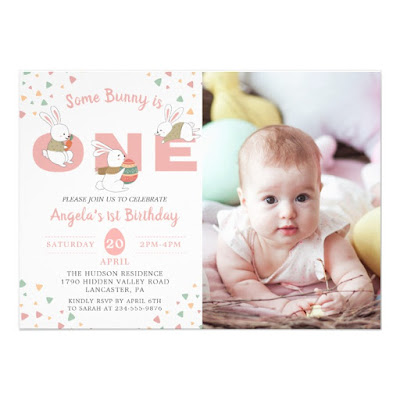  Easter Pink Some Bunny First Birthday Photo Invitation