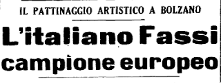 Newspaper headline related to Italian figure skater Carlo Fassi's performance at the 1954 European Figure Skating Championships