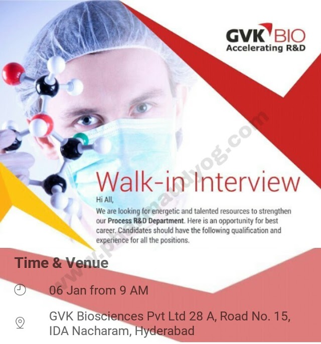 GVK bio | Walk-In for Analytical Research | 6th Jan 2019 | Hyderabad