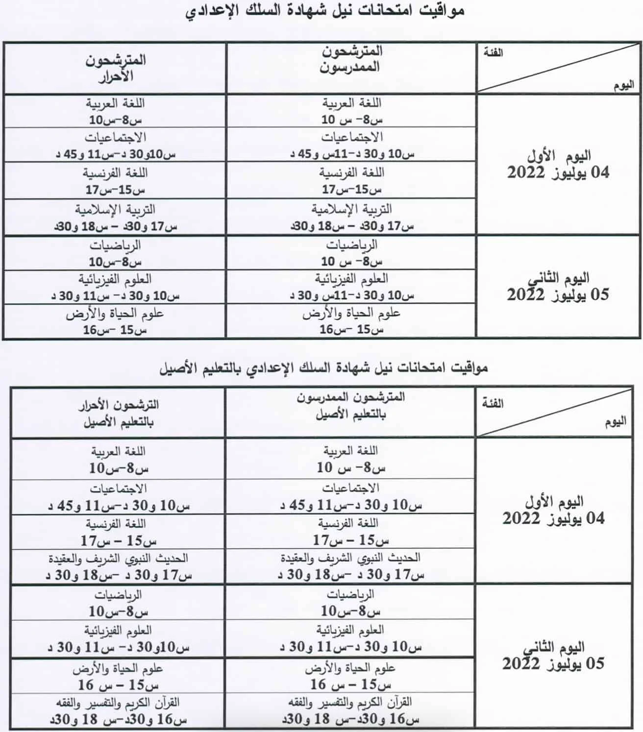 جدولة و مواعيد اجراء مواد الامتحان الجهوي الثالثة اعدادي 2022 تاريخ اجتياز الامتحان الجهوي الموحد الثالثة اعدادي 4 و 5 يوليوز 2022.