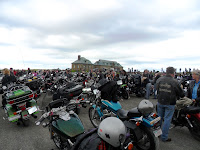 350 bikes parked and their riders getting ready to explore