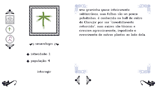 a metade direita da tela é ocupada por um textinho discorrendo sobre essa entidade, a parte esquerda mostra o ícone que representa ela, o tamanho da sua população e a intimidade que o jogador possui