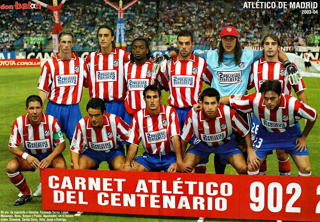 📸CLUB ATLÉTICO DE MADRID 📆3 septiembre 2003 ⬆️Fernando Torres, Lequi, Musampa, Álvaro Novo, Germán Burgos y Pínola. ⬇️Simeone, García Calvo, Juanma Ortiz, Jorge Larena, Rodrigo. CLUB ATLÉTICO DE MADRID 1 🆚 ALBACETE BALOMPIÉ 0 Miércoles 03/09/2003. Campeonato de Liga de 1ª División, jornada 2. Madrid, estadio Vicente Calderón. GOLES: ⚽1-0: 49’, Jorge Larena.