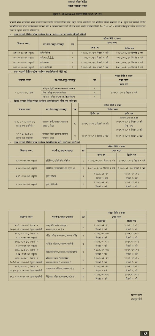 Exam notice 