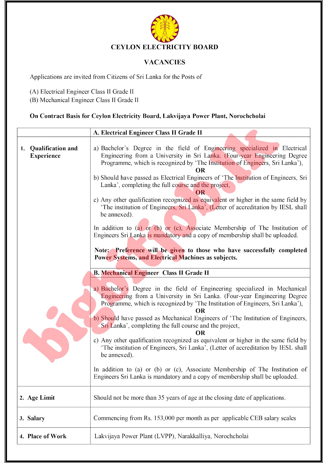 Ceylon Electricity Board Vacancies - 2023, bigbitjob