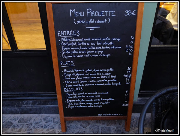 Resto Pirouette menu carte 5 rue Mondétour Paris menu