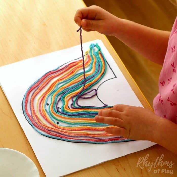 Rainbow yarn art project for kids