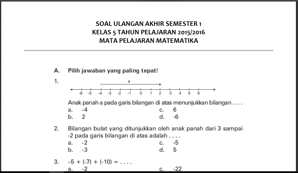 Download Soal Uas Matematika Kelas 5 Semester 1 Mitazaedu