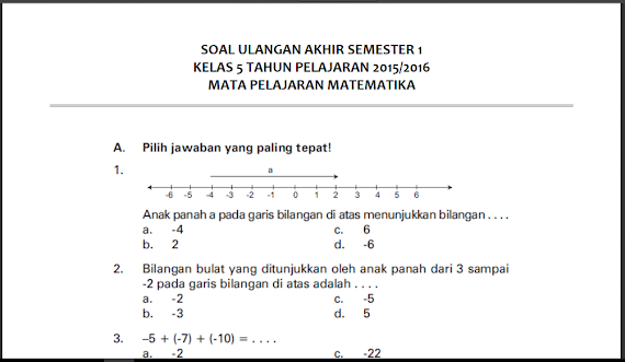 Soal Uas Matematika Kelas 5 Semester Genap