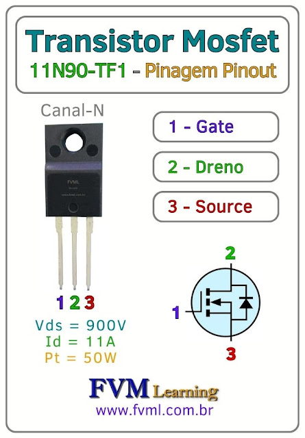 Datasheet-Pinagem-Pinout-Transistor-Mosfet-Canal-N-11N90-TF1-Características-Substituição-fvml