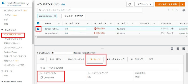 インスタンスのストレージ情報確認