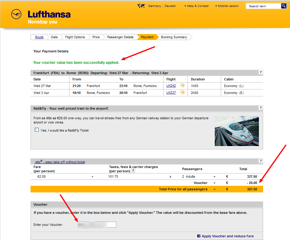20€ worldwide Lufthansa voucher code redeemable until 10